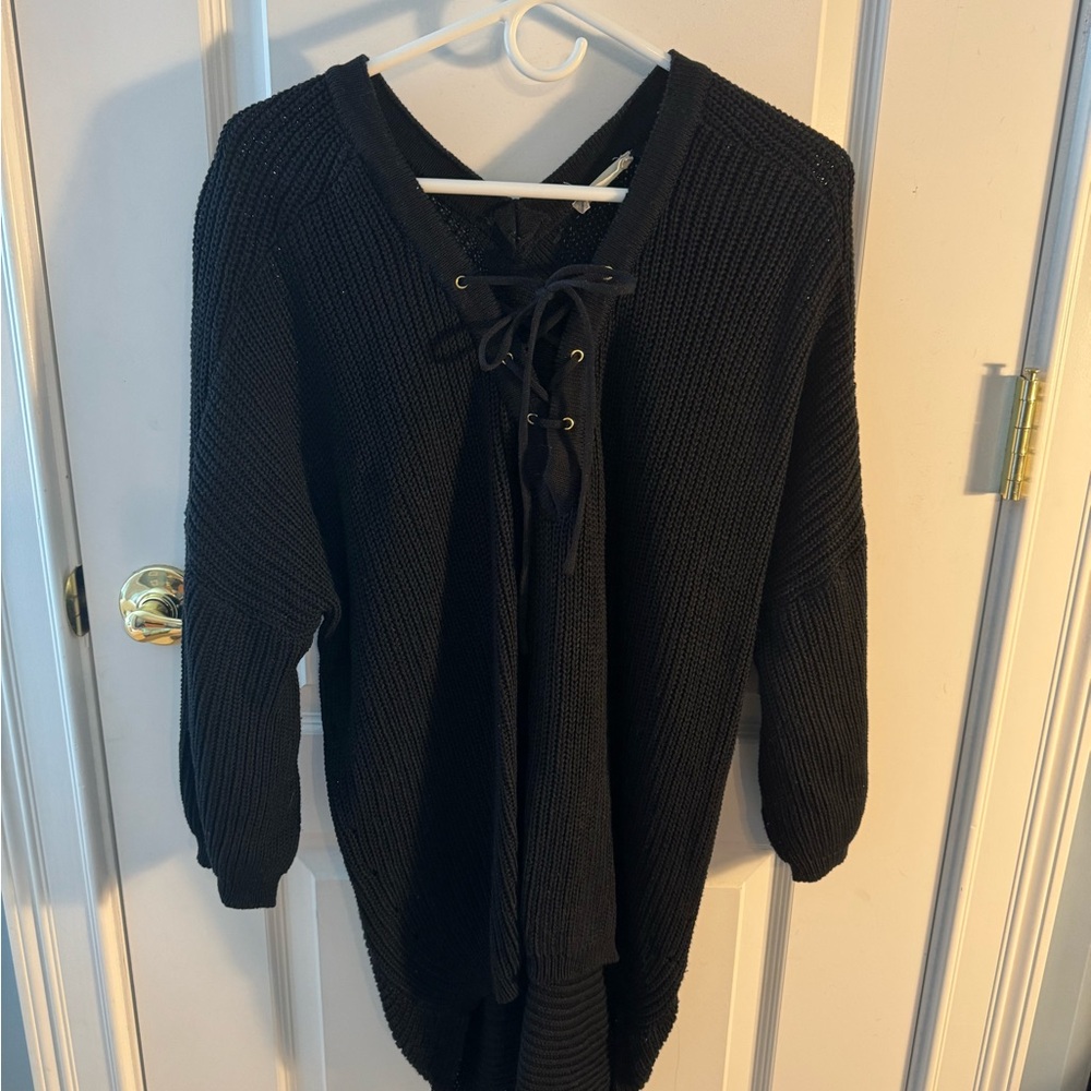 Black weather with cord tie detail